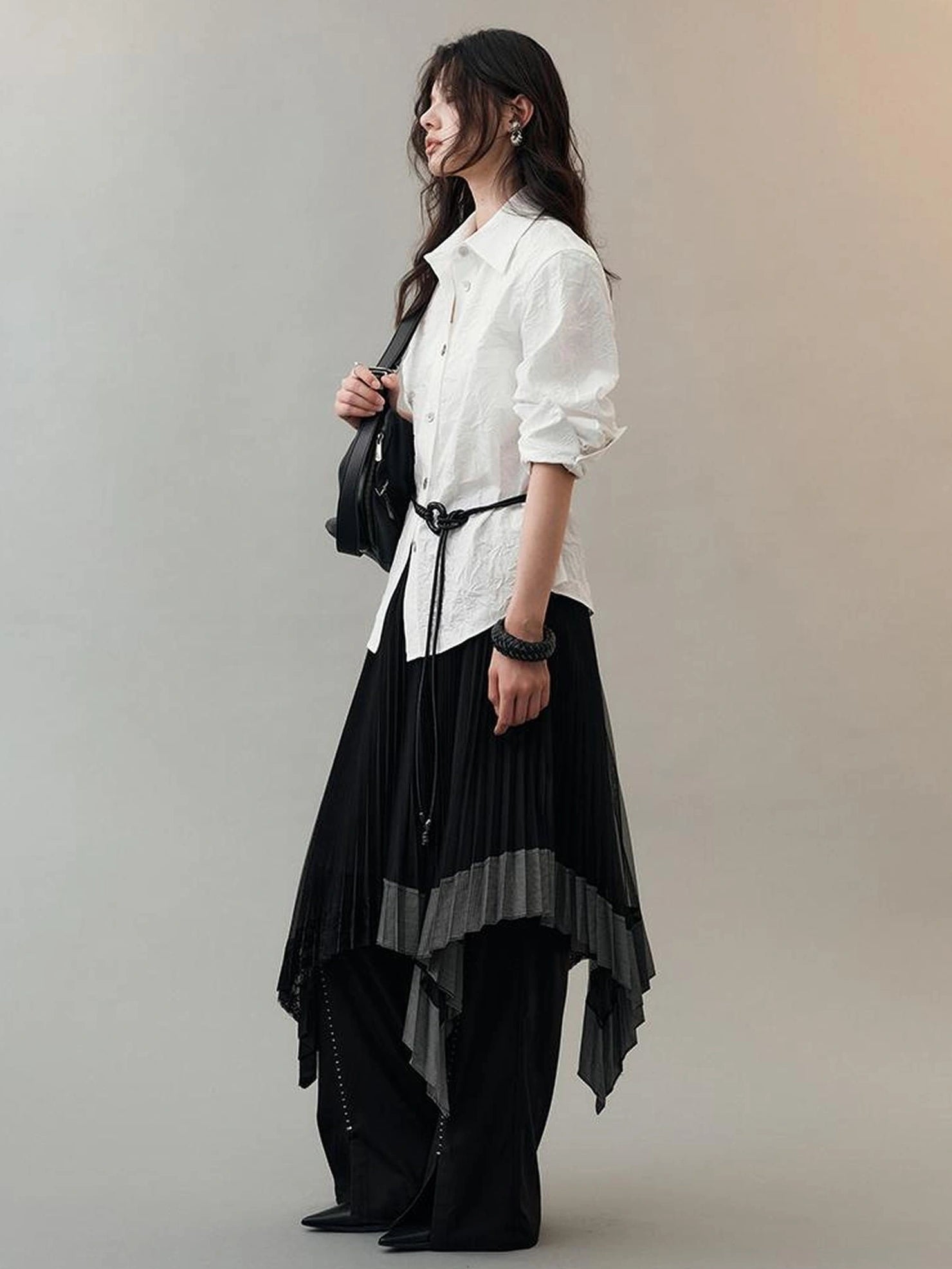 AnnoMundi Dark Flow Pleated Mesh Midi Skirt Skirt