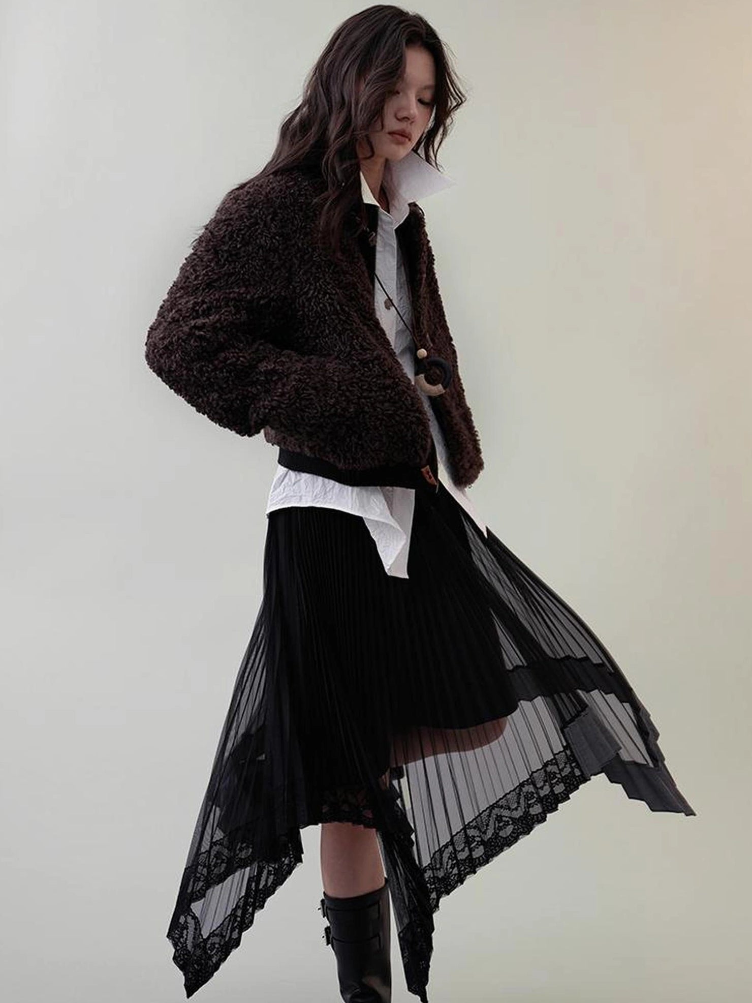 AnnoMundi Dark Flow Pleated Mesh Midi Skirt Skirt