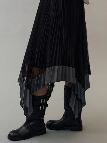 AnnoMundi Dark Flow Pleated Mesh Midi Skirt Skirt