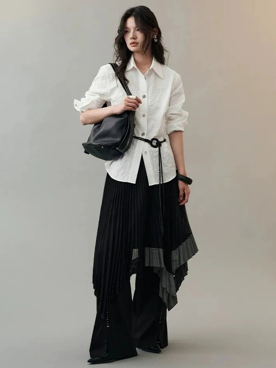 AnnoMundi Dark Flow Pleated Mesh Midi Skirt Skirt