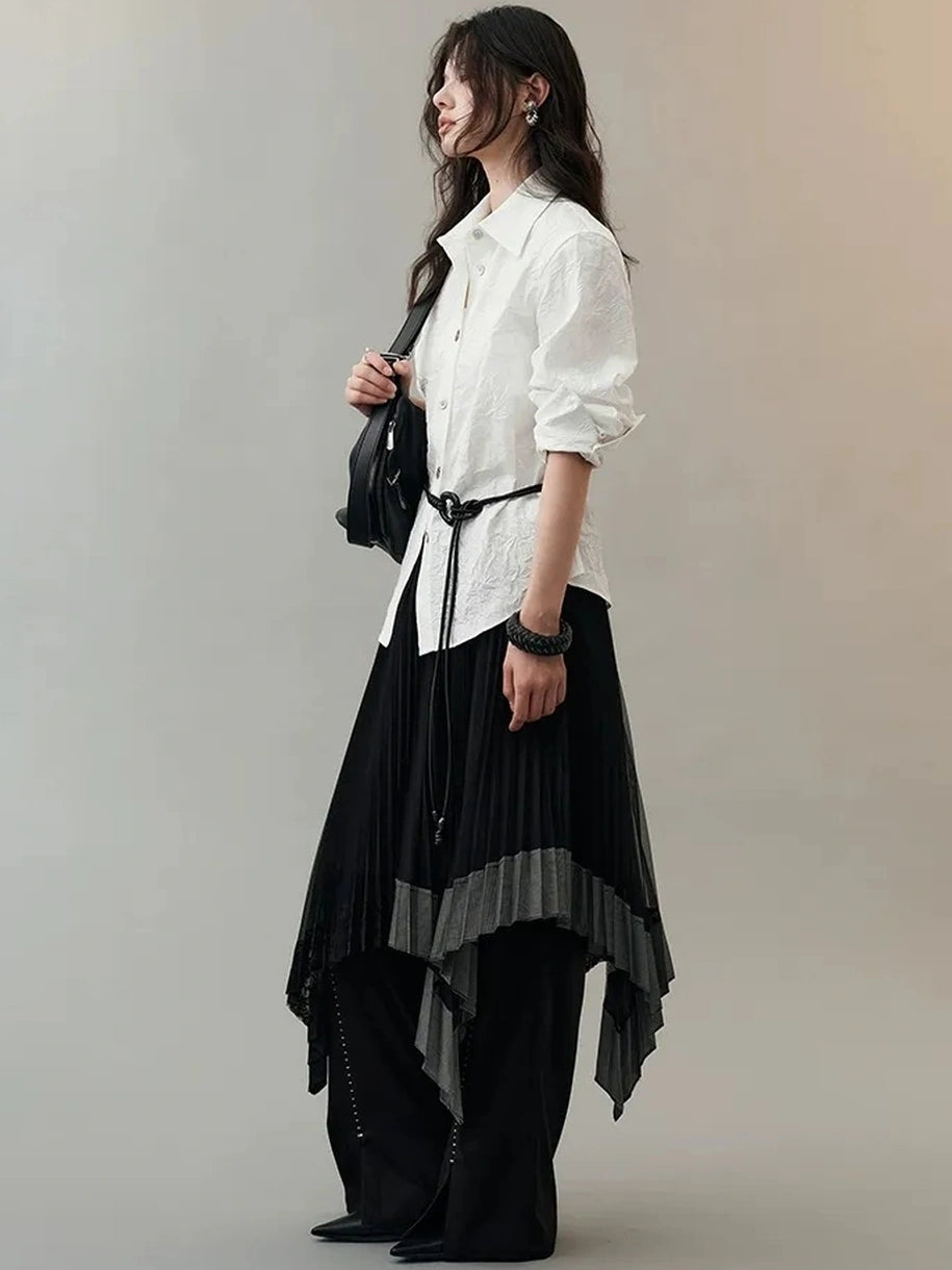 AnnoMundi Dark Flow Pleated Mesh Midi Skirt Skirt