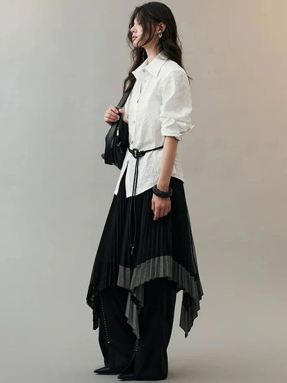 AnnoMundi Dark Flow Pleated Mesh Midi Skirt Skirt