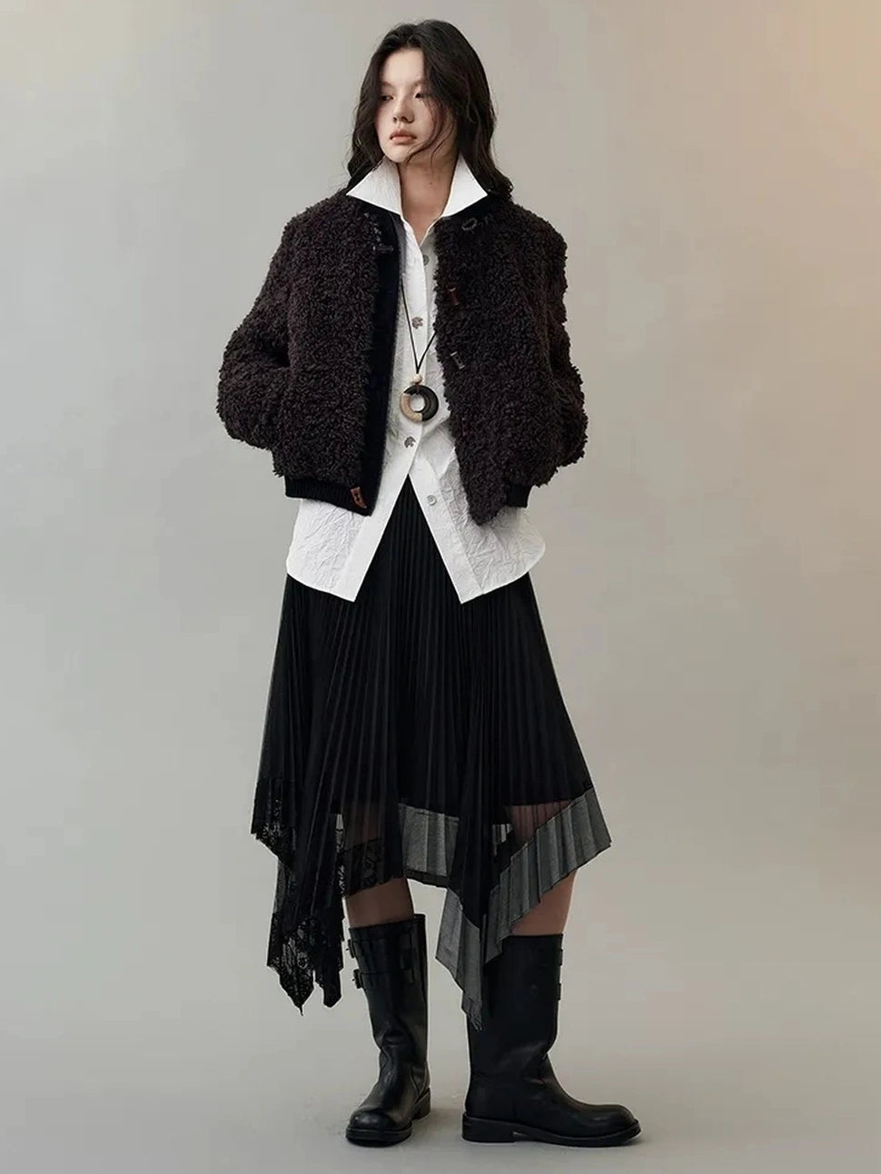 AnnoMundi Dark Flow Pleated Mesh Midi Skirt Skirt