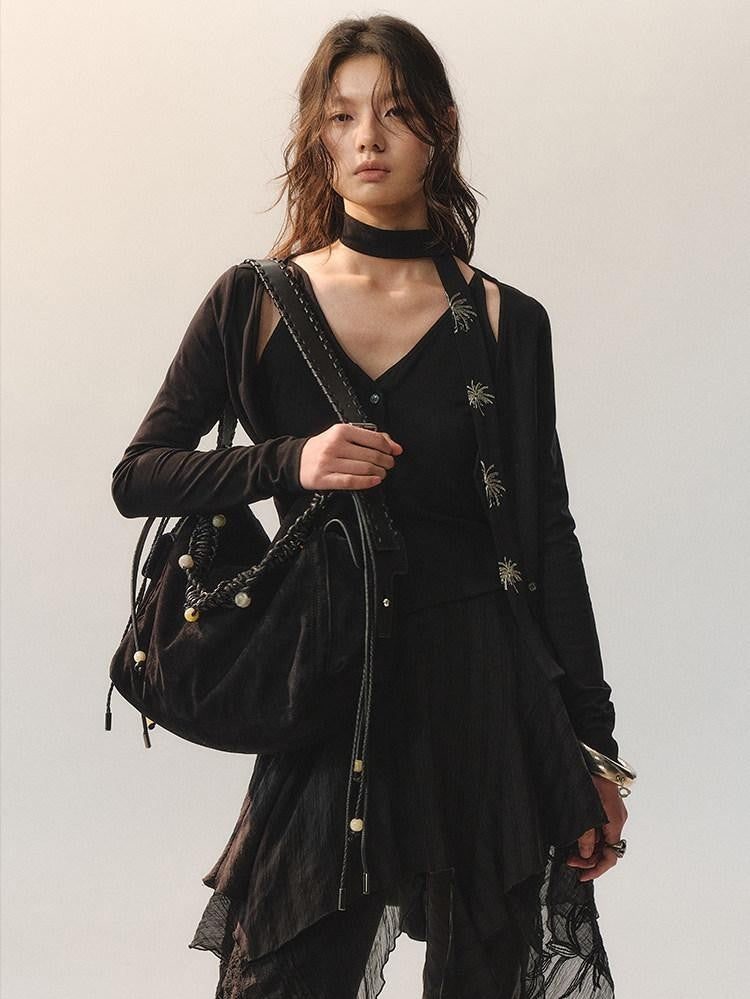 AnnoMundi Dark Night Handmade Vintage Beaded Tote Women&