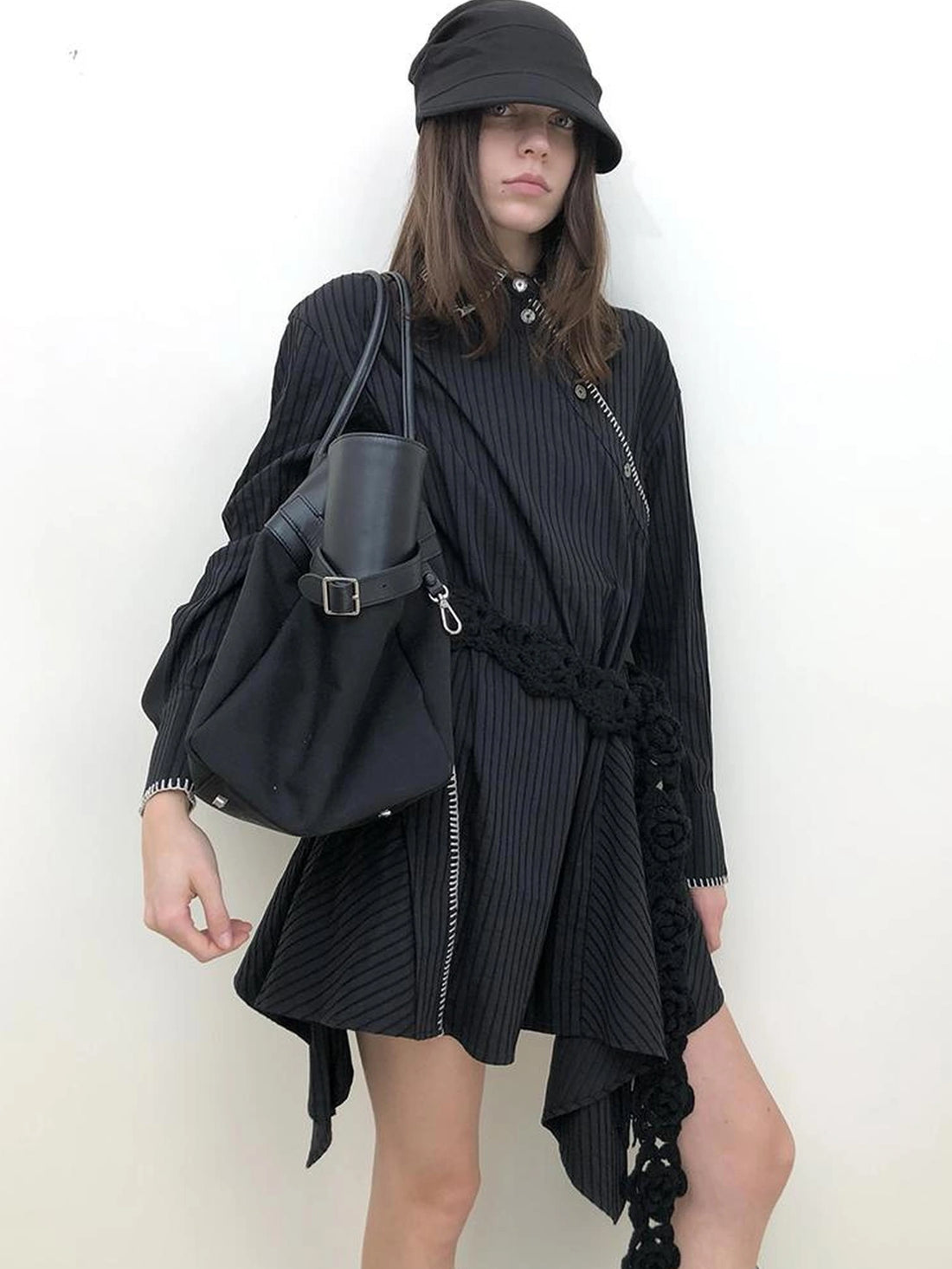 AnnoMundi Deconstructed Asymmetrical Collar Dress V-neck T-shirt Long Sleeve Dresses