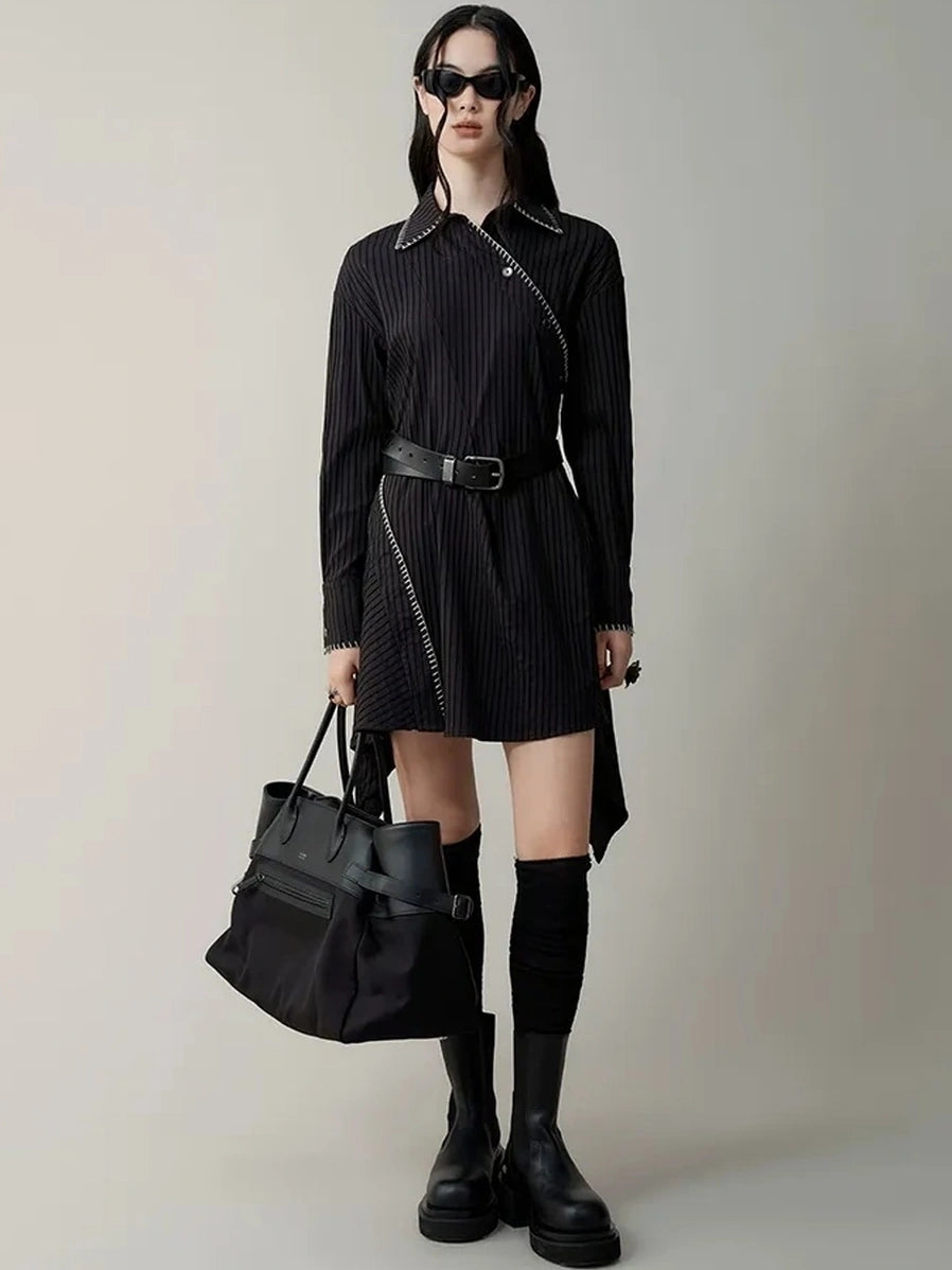 AnnoMundi Deconstructed Asymmetrical Collar Dress V-neck T-shirt Long Sleeve Dresses