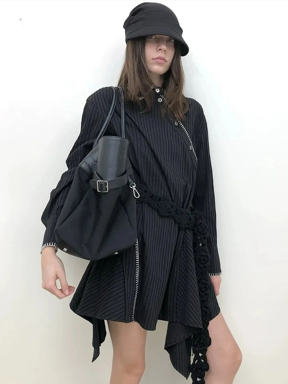 AnnoMundi Deconstructed Asymmetrical Collar Dress V-neck T-shirt Long Sleeve Dresses