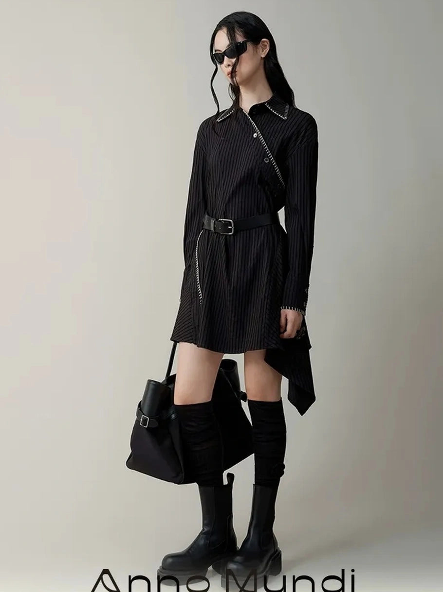 AnnoMundi Deconstructed Asymmetrical Collar Dress V-neck T-shirt Long Sleeve Dresses