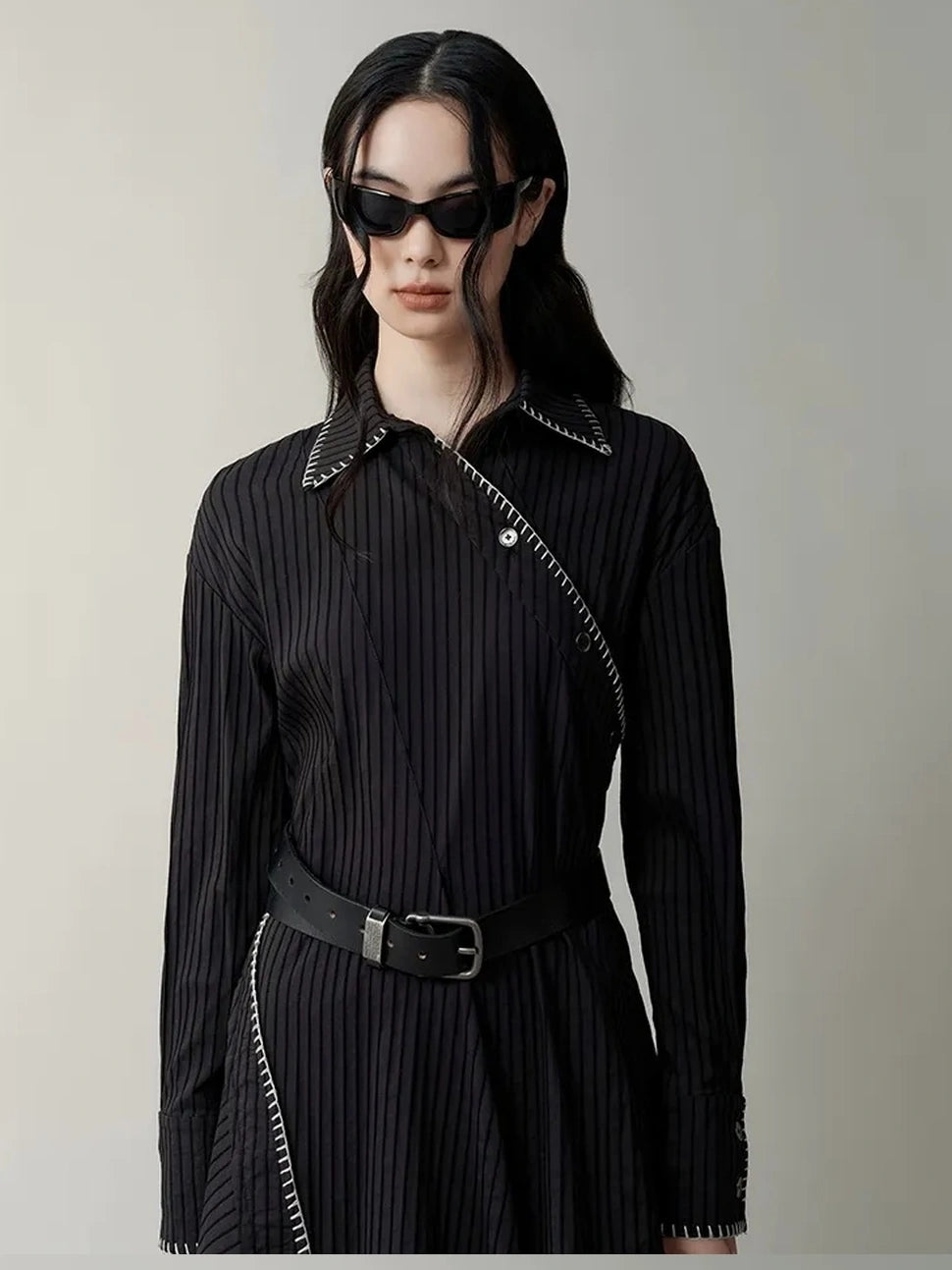 AnnoMundi Deconstructed Asymmetrical Collar Dress V-neck T-shirt Long Sleeve Dresses