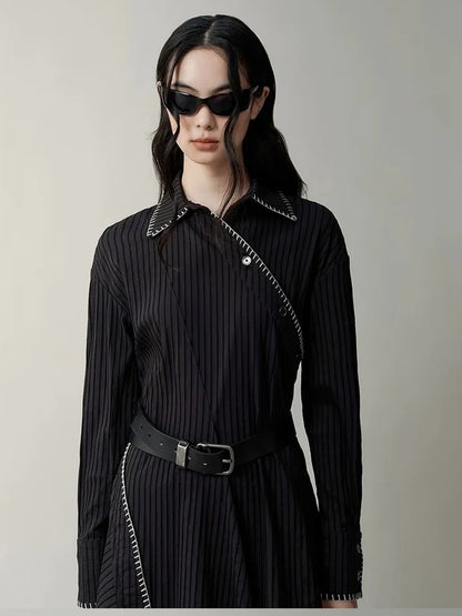 AnnoMundi Deconstructed Asymmetrical Collar Dress V-neck T-shirt Long Sleeve Dresses