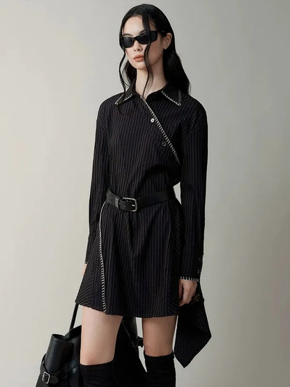 AnnoMundi Deconstructed Asymmetrical Collar Dress V-neck T-shirt Long Sleeve Dresses