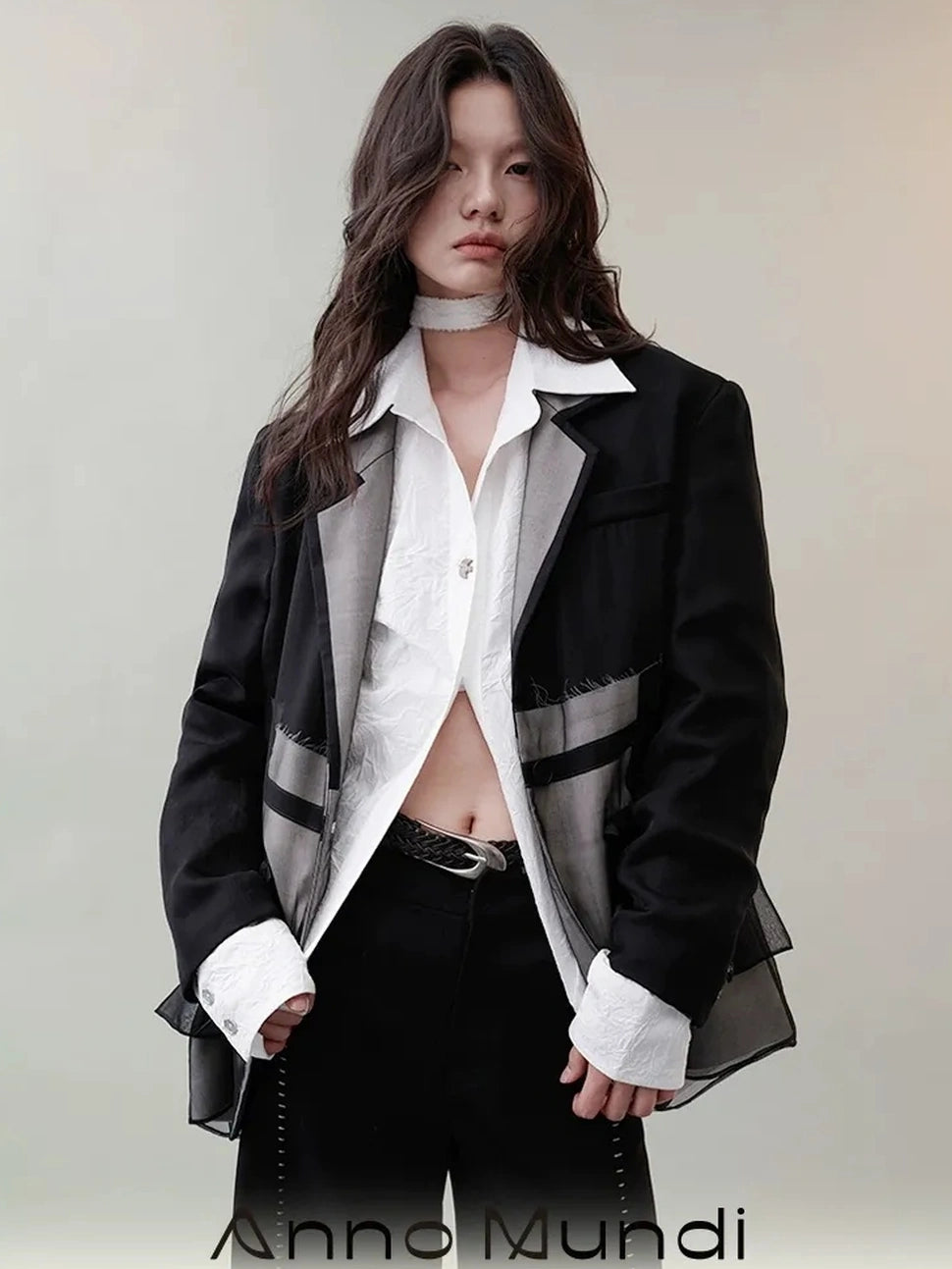 AnnoMundi Deconstructed Black White Mesh Blazer Blazer
