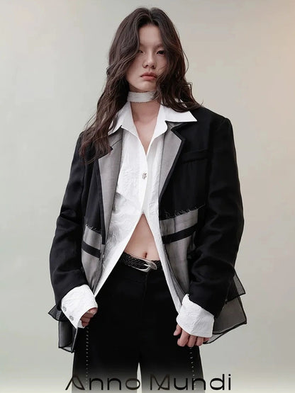 AnnoMundi Deconstructed Black White Mesh Blazer Blazer