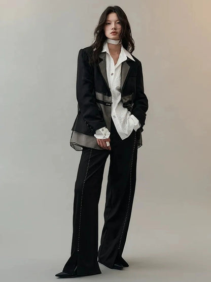 AnnoMundi Deconstructed Black White Mesh Blazer Blazer