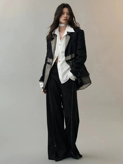 AnnoMundi Deconstructed Black White Mesh Blazer Blazer