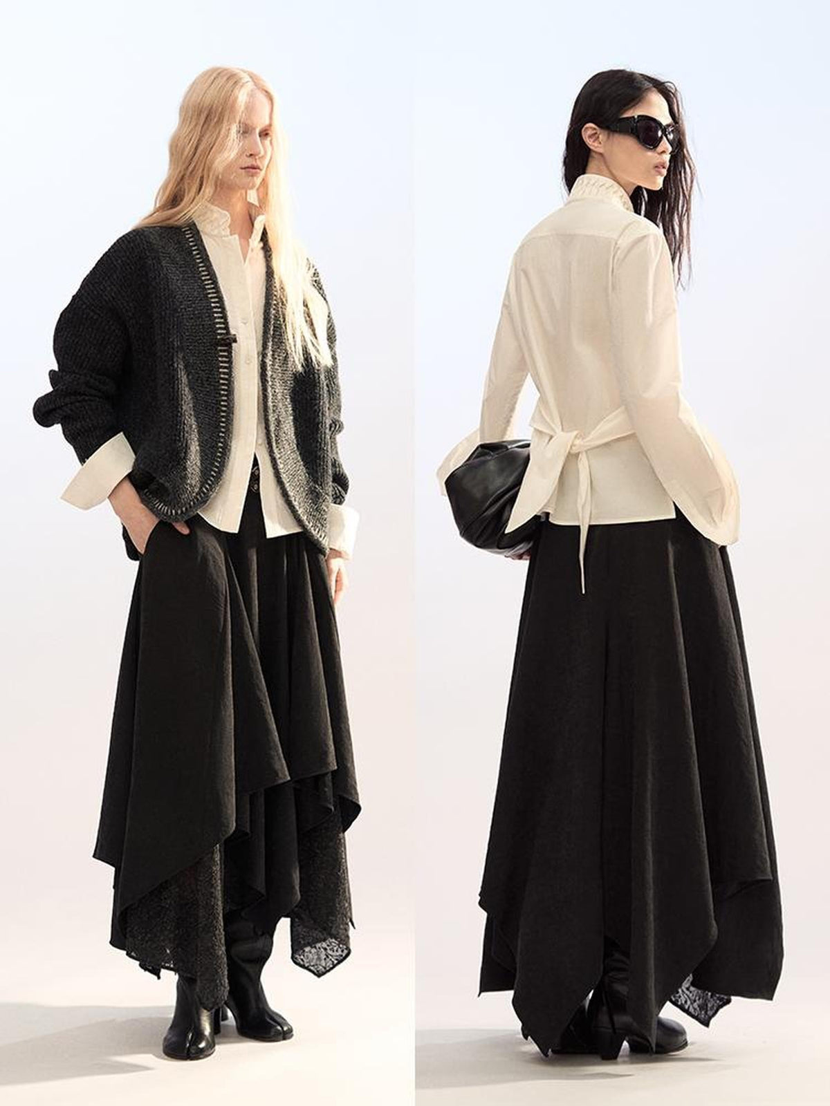 AnnoMundi Deconstructed Lace Up Pleated Stand Collar Cotton Women&
