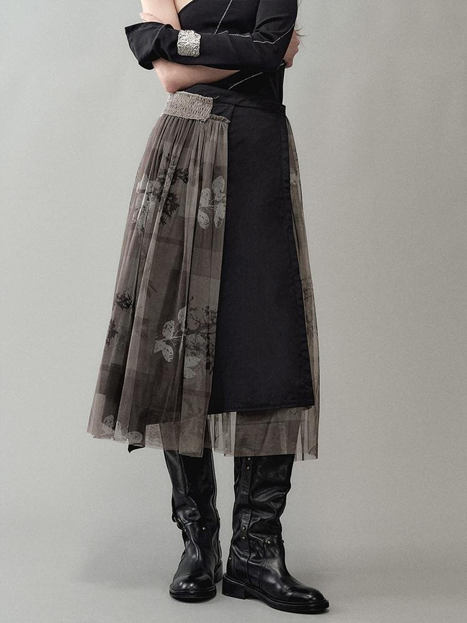 AnnoMundi Deconstructed Layered Floral Print Skirt