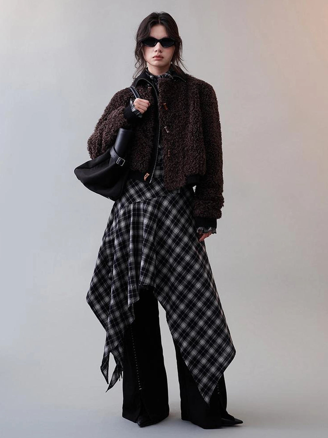 AnnoMundi Deconstructed Plaid Dress With Asymmetric Hem Dresses