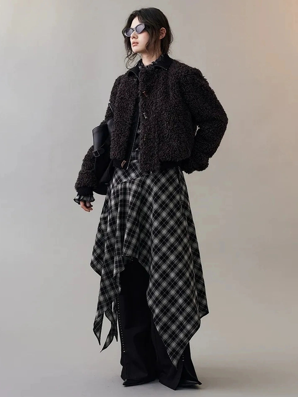 AnnoMundi Deconstructed Plaid Dress With Asymmetric Hem Dresses