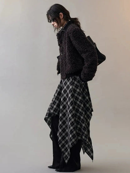 AnnoMundi Deconstructed Plaid Dress With Asymmetric Hem Dresses