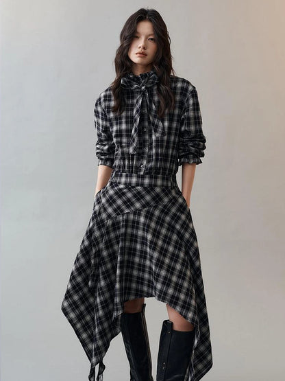 AnnoMundi Deconstructed Plaid Dress With Asymmetric Hem Dresses