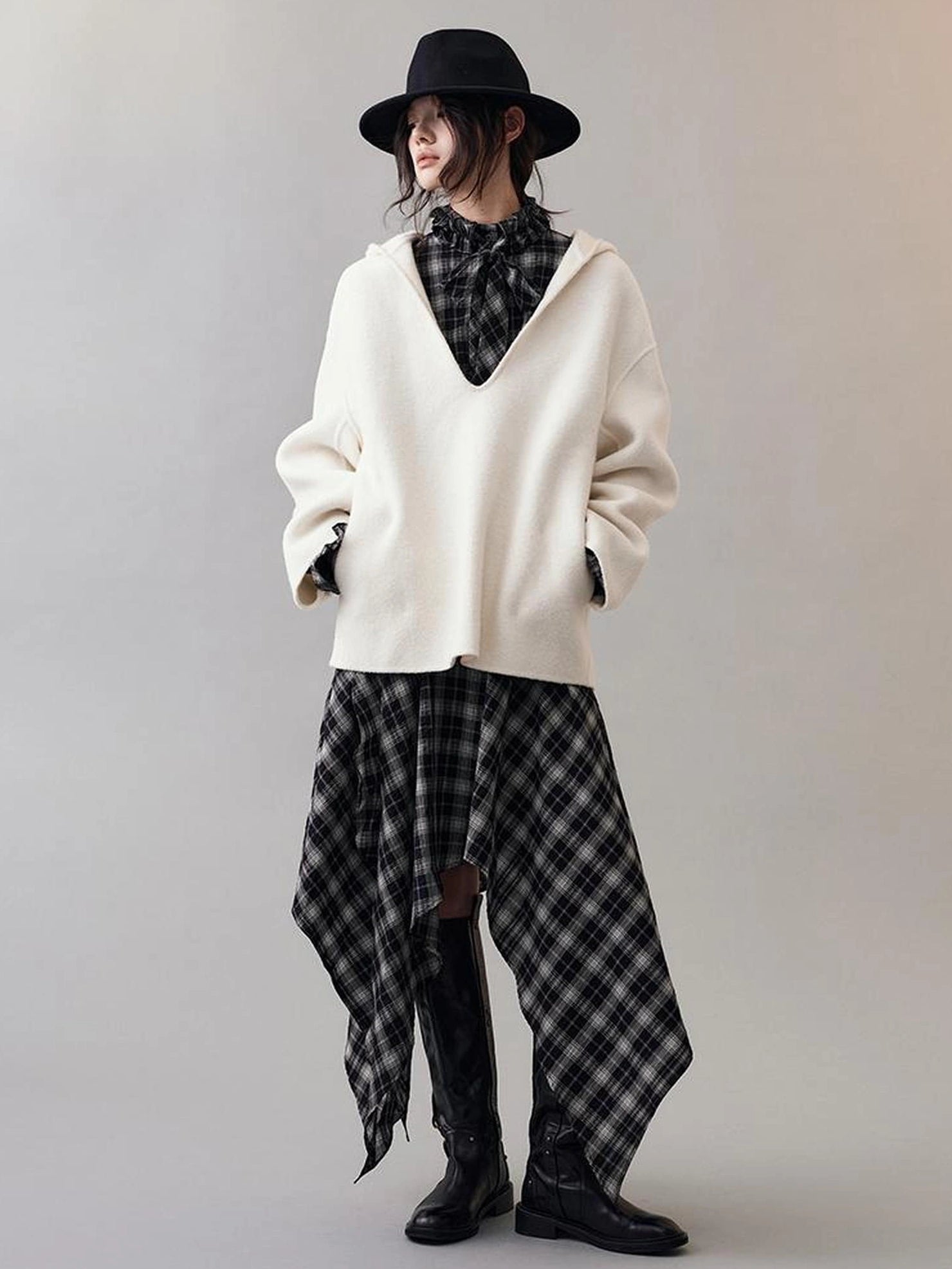 AnnoMundi Deconstructed Plaid Dress With Asymmetric Hem Dresses