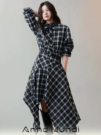 AnnoMundi Deconstructed Plaid Dress With Asymmetric Hem Dresses