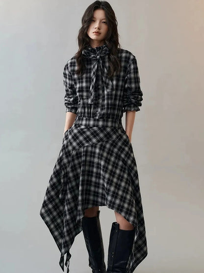 AnnoMundi Deconstructed Plaid Dress With Asymmetric Hem Dresses