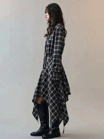 AnnoMundi Deconstructed Plaid Dress With Asymmetric Hem Dresses