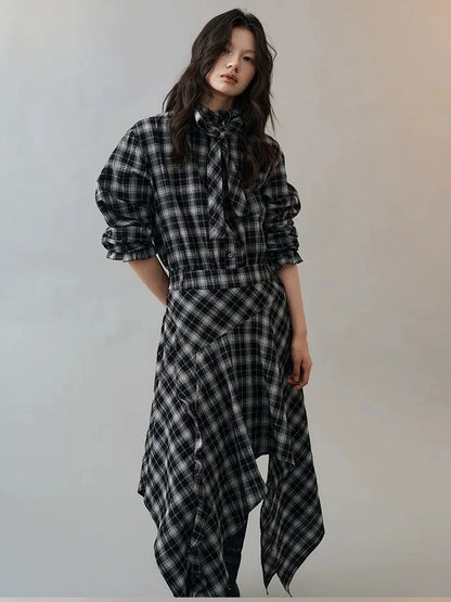 AnnoMundi Deconstructed Plaid Dress With Asymmetric Hem Dresses