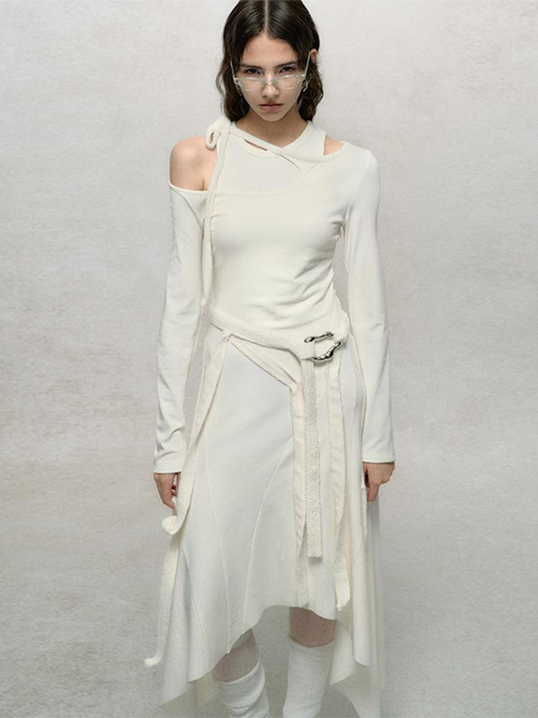 AnnoMundi Deconstructed Ribbed Knit Slip Dress With Asymmetric Hem