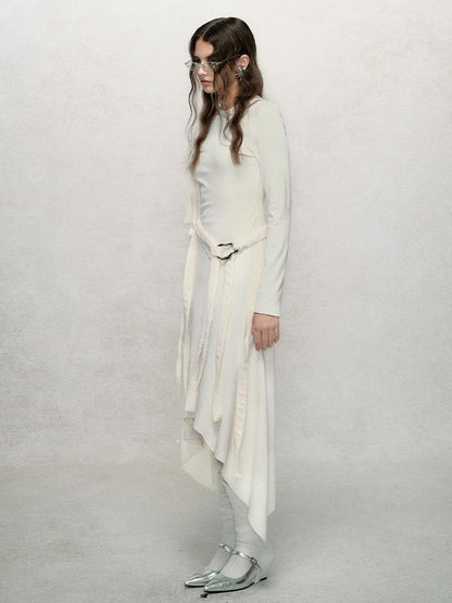 AnnoMundi Deconstructed Ribbed Knit Slip Dress With Asymmetric Hem