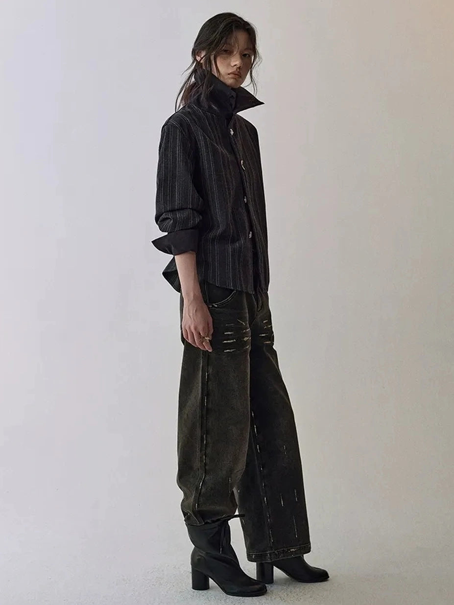 AnnoMundi Deconstructed Striped Shirt And Skirt Set Suits