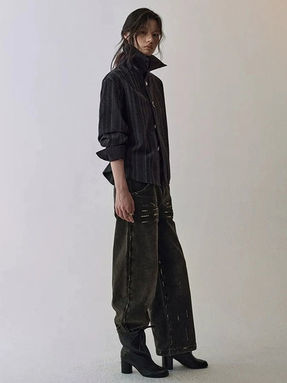 AnnoMundi Deconstructed Striped Shirt And Skirt Set Suits