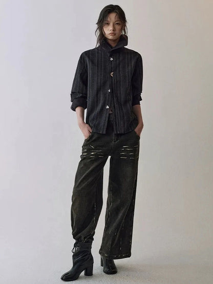 AnnoMundi Deconstructed Striped Shirt And Skirt Set Suits