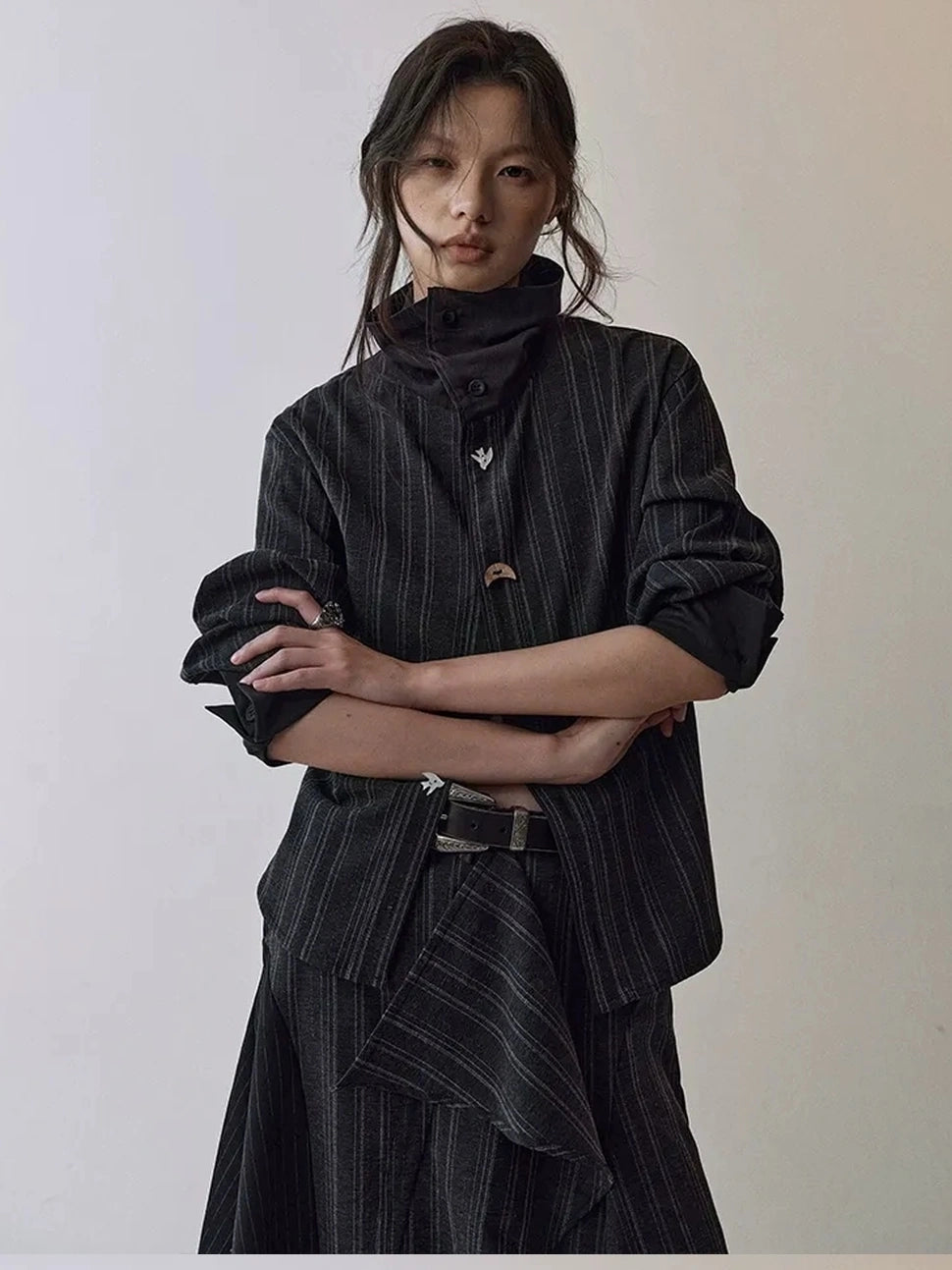 AnnoMundi Deconstructed Striped Shirt And Skirt Set Suits
