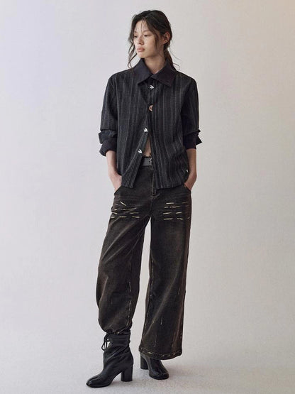 AnnoMundi Deconstructed Striped Shirt And Skirt Set Suits