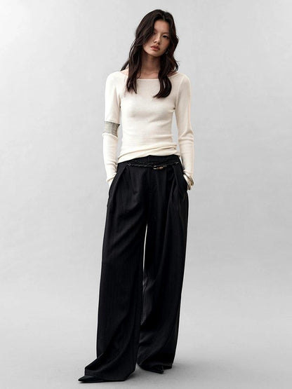 AnnoMundi Deconstructed Wide Leg Trousers With Layered Waistband Pants