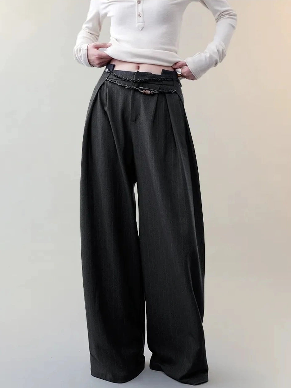 AnnoMundi Deconstructed Wide Leg Trousers With Layered Waistband Pants