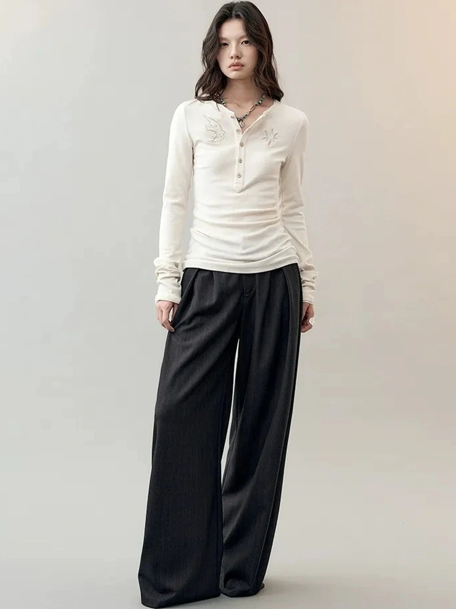 AnnoMundi Deconstructed Wide Leg Trousers With Layered Waistband Pants