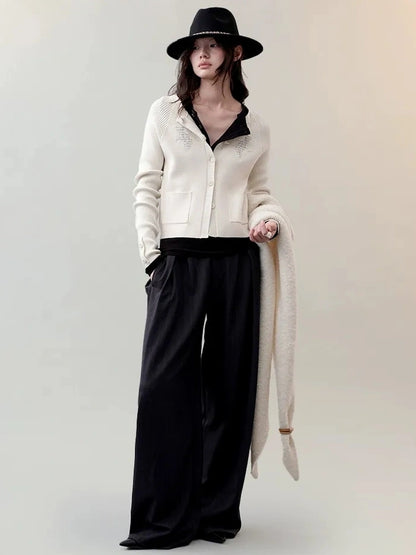 AnnoMundi Deconstructed Wide Leg Trousers With Layered Waistband Pants
