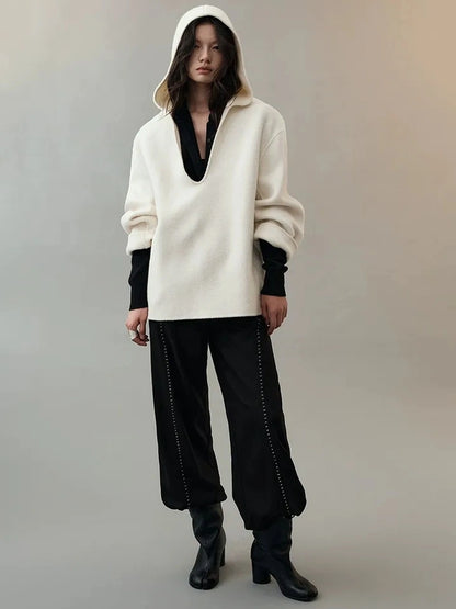 AnnoMundi Deep V Hooded Wool Coat Jacket