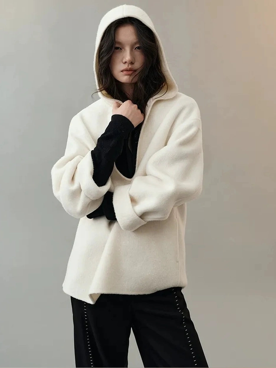 AnnoMundi Deep V Hooded Wool Coat Jacket