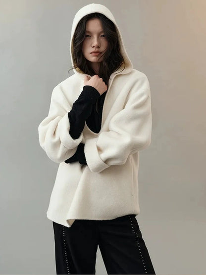 AnnoMundi Deep V Hooded Wool Coat Jacket