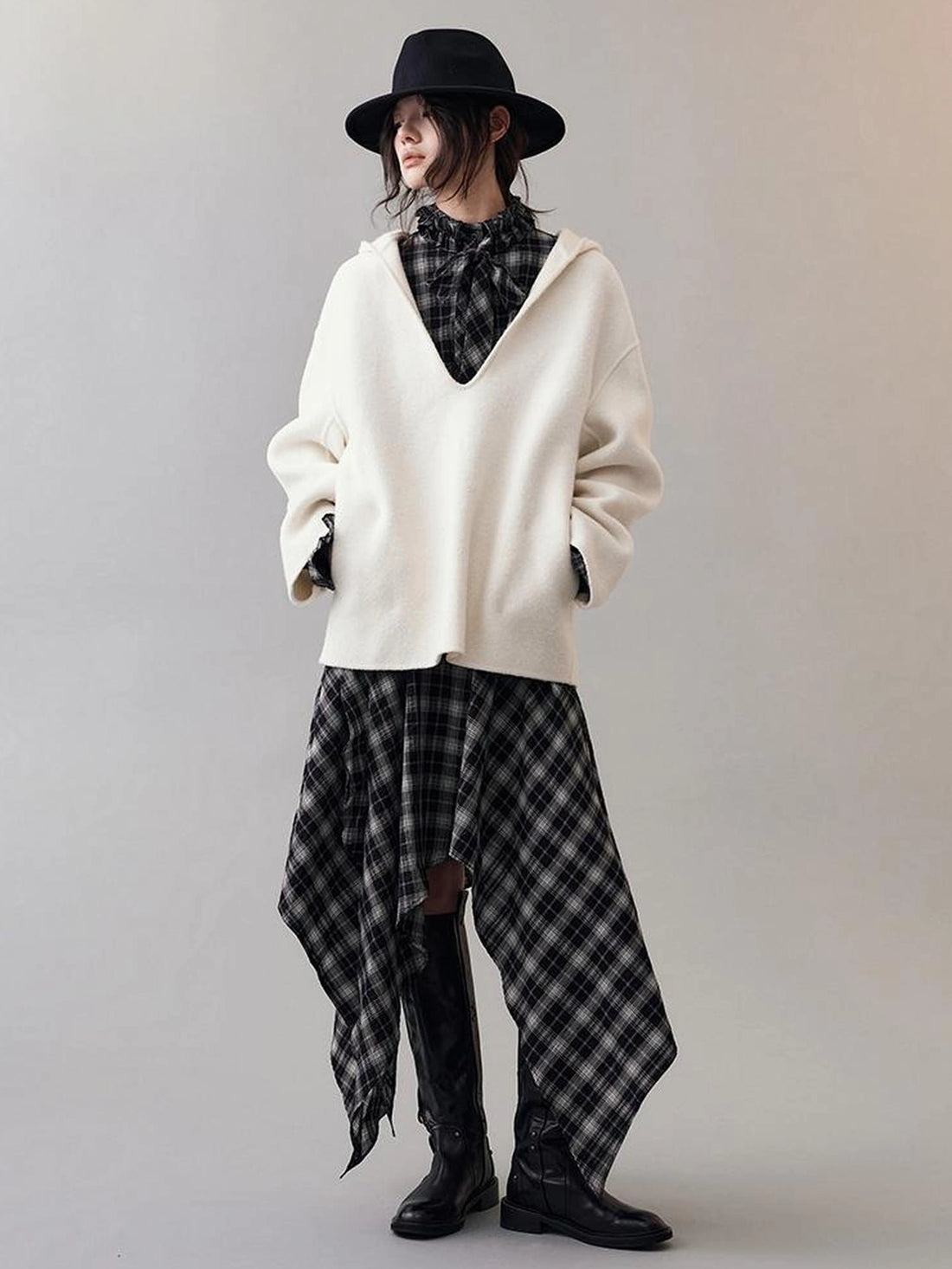 AnnoMundi Deep V Hooded Wool Coat Jacket