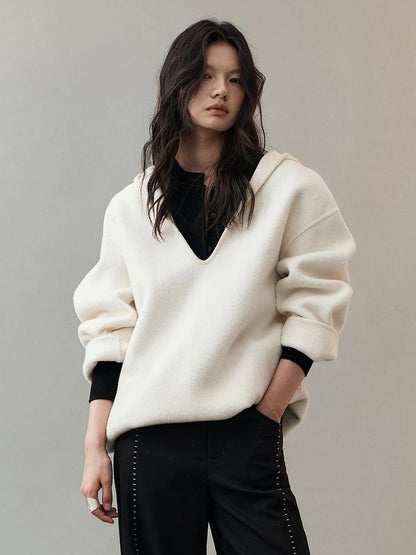 AnnoMundi Deep V Hooded Wool Coat Jacket