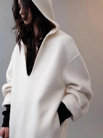 AnnoMundi Deep V Hooded Wool Coat Jacket