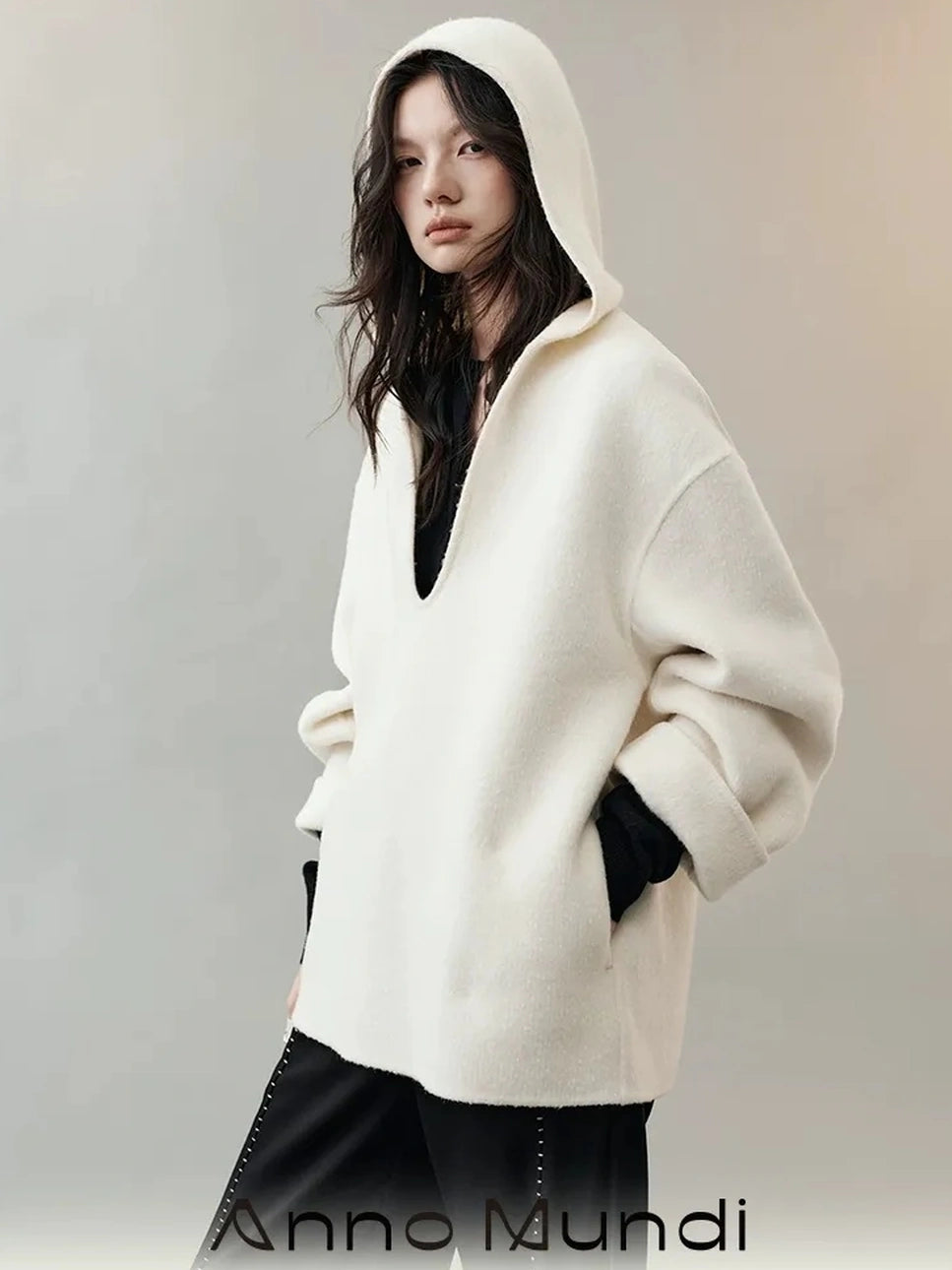AnnoMundi Deep V Hooded Wool Coat Jacket