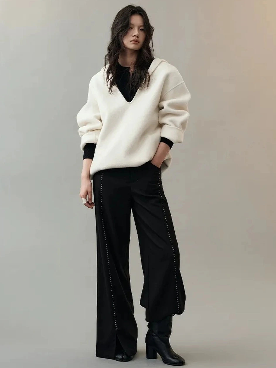 AnnoMundi Deep V Hooded Wool Coat Jacket