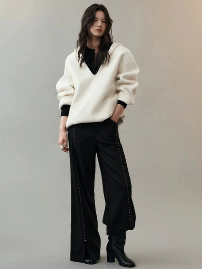 AnnoMundi Deep V Hooded Wool Coat Jacket